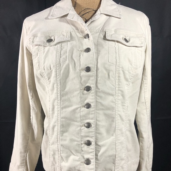 Chicos White Corduroy Jacket Size 1/Medium - Picture 2 of 8